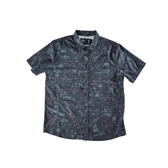 Salty Crew Seafarer Short Sleeve Tech Woven Black Button Shirt Men's Size Large - Picture 8 of 8